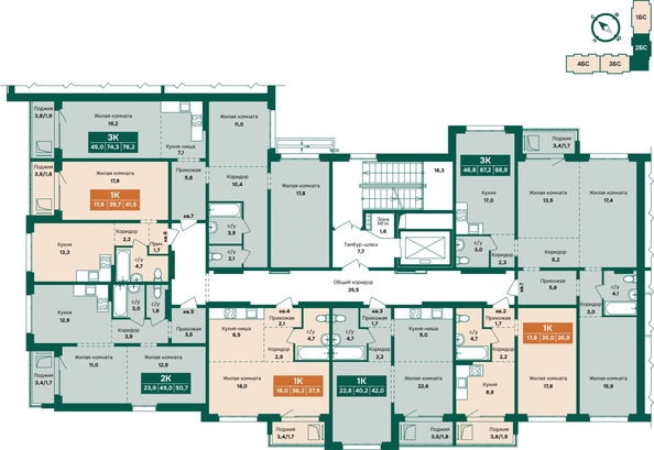 
  Продается 3-комн. квартира 76.2 м², в ЖК Камчатка, корпус 4. Фото 1.