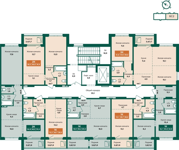 
  Продается 2-комн. квартира 51.4 м², в ЖК Камчатка, корпус 6/2. Фото 1.