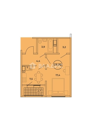 
  Продается 1-комн. квартира, 39.4 м², д. 1/4
. Фото 5.