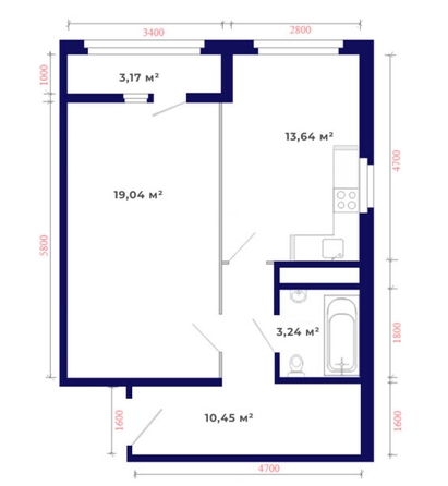 
   Продам 1-комнатную, 49.54 м², Юго-Западный, дом 17

. Фото 1.