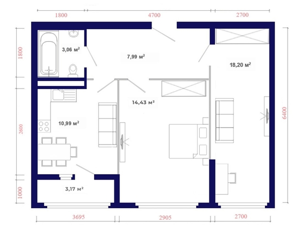 
   Продам 2-комнатную, 57.84 м², Юго-Западный, дом 17

. Фото 5.