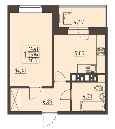 
   Продам 1-комнатную, 40.7 м², Очаг, блок-секция 8

. Фото 1.