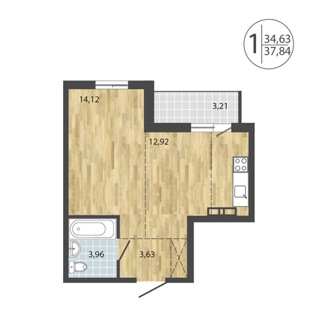 
  Продается 1-комн. квартира, 37.84 м², ЖК ЛЕРМОНТОВ ПАРК, дом 1
. Фото 9.