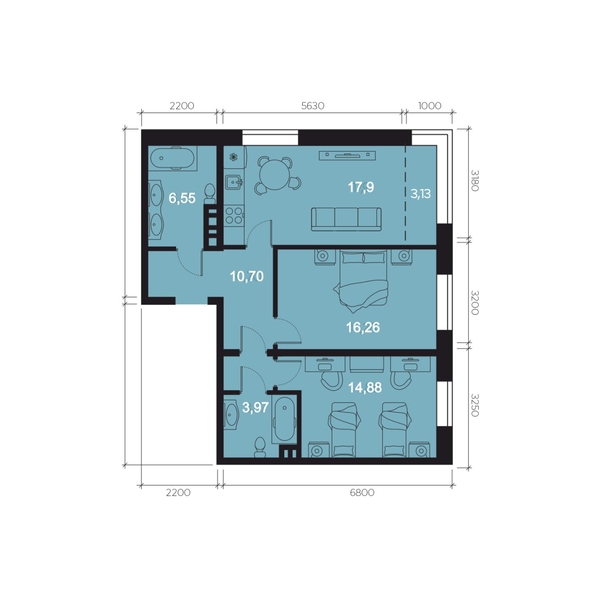 
  Продается 3-комн. квартира, 73.39 м², ЖК RIVERANG (РиверАнг)
. Фото 1.