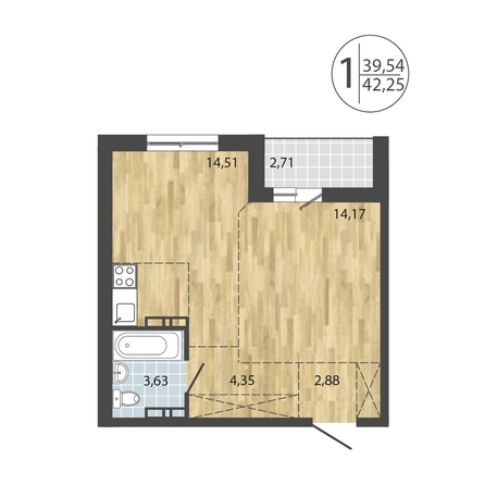 
  Продается 1-комн. квартира, 42.24 м², ЖК ЛЕРМОНТОВ ПАРК, дом 1
. Фото 11.