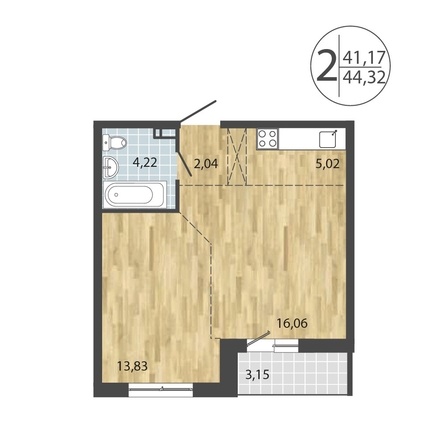 
  Продается 2-комн. квартира, 44.32 м², ЖК ЛЕРМОНТОВ ПАРК, дом 1
. Фото 3.