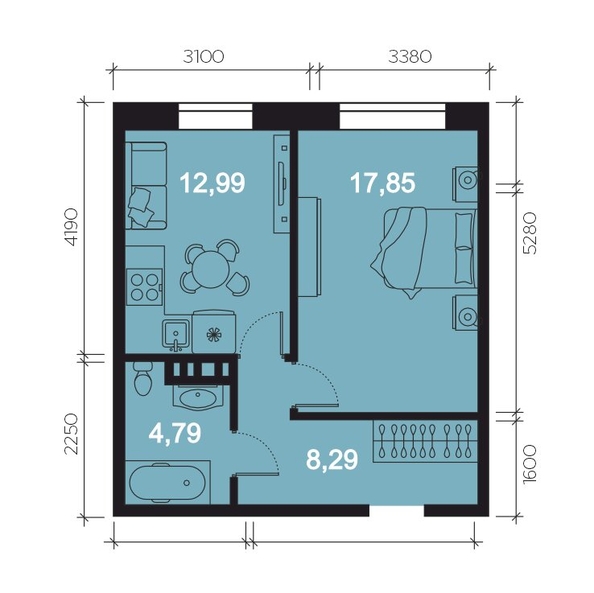 
  Продается 2-комн. квартира 43.92 м², в ЖК Клубный дом РиверАнг. Фото 1.