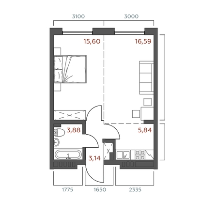 
  Продается 1-комн. квартира 45.05 м², в ЖК Салют. Фото 1.