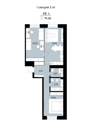 
  Продается 2-комн. квартира 79.38 м², в ЖК ВЕКТОР премиум-квартал, дом 1. Фото 1.
