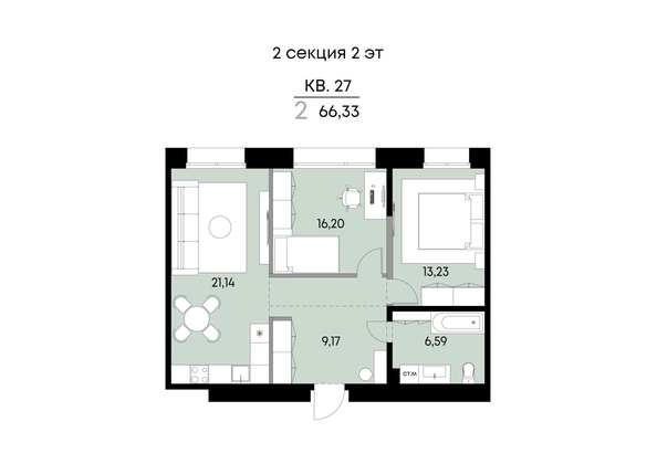 
  Продается 2-комн. квартира 66.33 м², в ЖК ВЕКТОР премиум-квартал, дом 1. Фото 1.