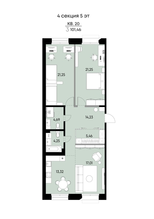 
  Продается 3-комн. квартира 101.46 м², в ЖК ВЕКТОР премиум-квартал, дом 2. Фото 1.