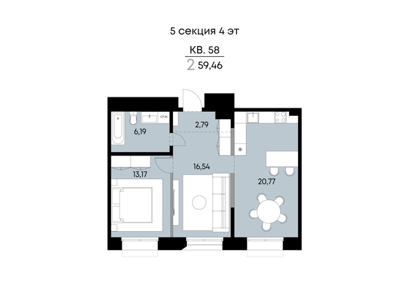 
  Продается 2-комн. квартира 59.46 м², в ЖК ВЕКТОР премиум-квартал, дом 2. Фото 1.