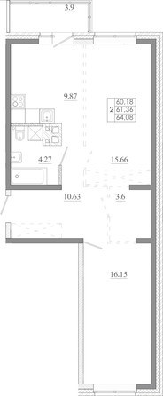 
  Продается 2-комн. квартира 64.08 м², в ЖК Мега, дом 7. Фото 1.