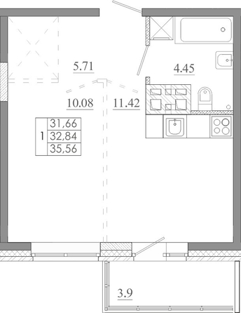 
  Продается 1-комн. квартира 35.56 м², в ЖК Мега, дом 8. Фото 1.