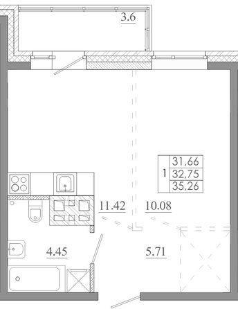 
  Продается 1-комн. квартира 35.26 м², в ЖК Мега, дом 8. Фото 1.