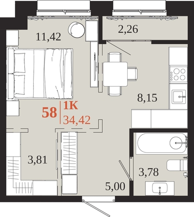 
  Продается 1-комн. квартира 34.42 м², в ЖК 1661. Фото 1.