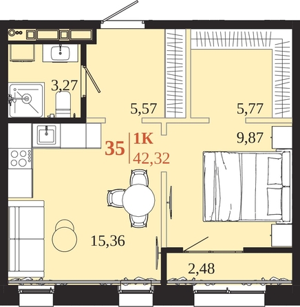
  Продается 1-комн. квартира 42.32 м², в ЖК 1661. Фото 1.