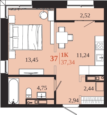 
  Продается 1-комн. квартира 37.34 м², в ЖК 1661. Фото 1.