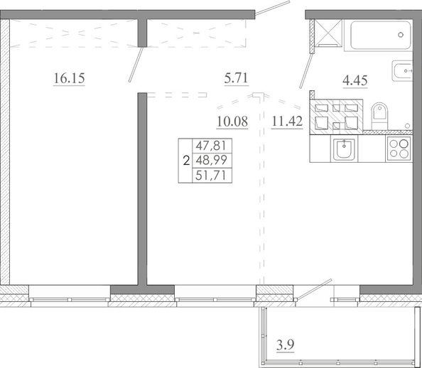 
  Продается 2-комн. квартира 51.71 м², в ЖК Мега, дом 7. Фото 1.