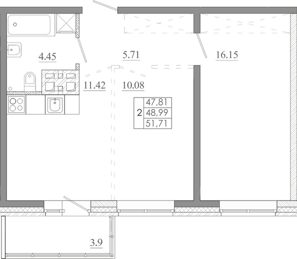 
  Продается 2-комн. квартира 51.71 м², в ЖК Мега, дом 7. Фото 1.