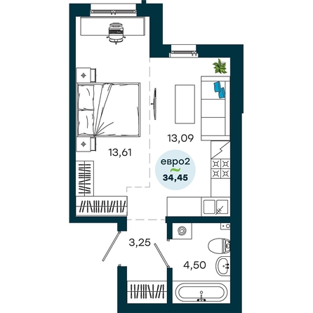 
  Продается 1-комн. квартира 34.45 м², в  ЖиВой комплекс на Кузьмихе. Фото 2.