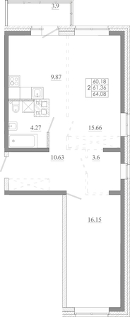 
  Продается 2-комн. квартира 64.08 м², в ЖК Мега, дом 5. Фото 1.