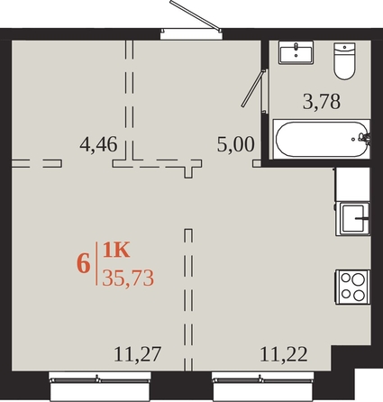 
  Продается 1-комн. квартира 35.73 м², в ЖК 1661. Фото 1.
