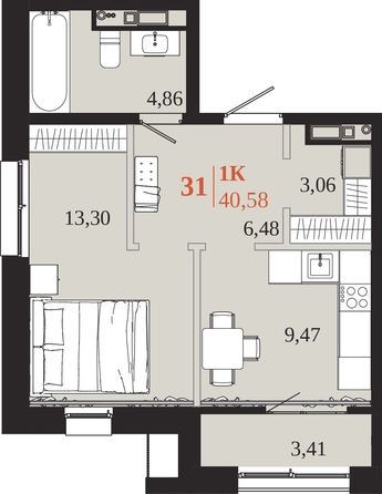 
  Продается 1-комн. квартира 40.58 м², в ЖК 1661. Фото 1.