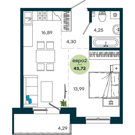 
  Продается 1-комн. квартира 43.72 м², в  ЖиВой комплекс на Кузьмихе. Фото 2.