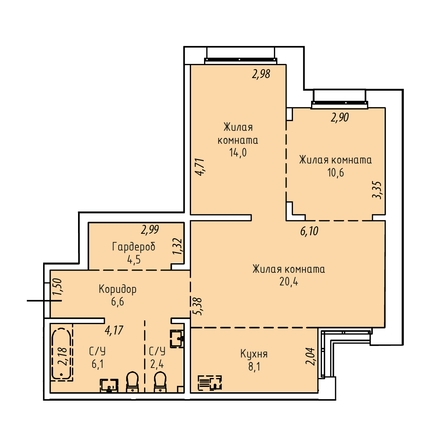 
  Продается 3-комн. квартира 72.7 м², в ЖК Стрижи Сити, блок-секции 8,9. Фото 1.