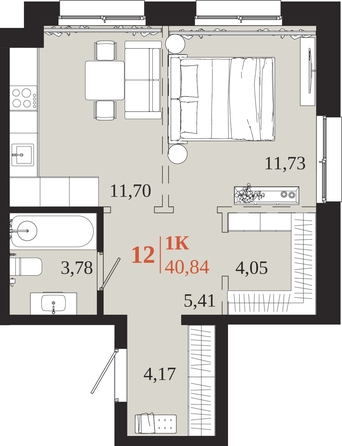 
  Продается 1-комн. квартира 40.84 м², в ЖК 1661. Фото 1.