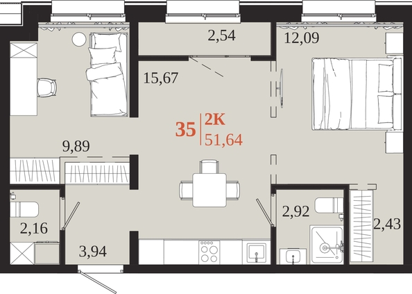 
  Продается 2-комн. квартира 51.64 м², в ЖК 1661. Фото 1.