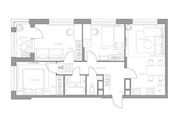 
   Продам 4-комнатную, 69.62 м², 7 высот, дом 6а

. Фото 5.