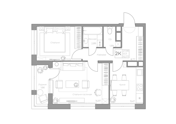 
   Продам 2-комнатную, 54.2 м², 7 высот, дом 6а

. Фото 4.