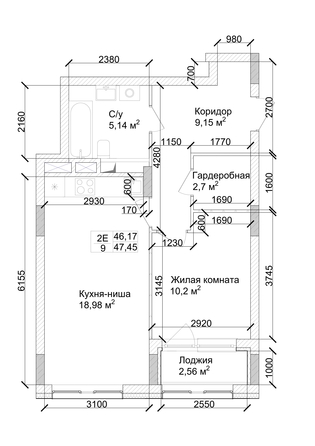 
   Продам 2-комнатную, 49.1 м², 7 высот, дом 9

. Фото 4.