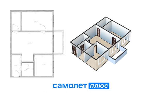 
   Продам 2-комнатную, 42.5 м², Космическая ул, 1А

. Фото 2.