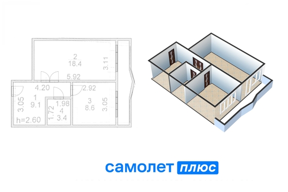 
  Продается 1-комн. квартира, 39.4 м², Шахтеров пр-кт, д. 121
. Фото 2.