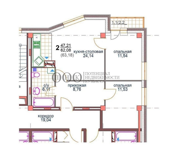 
  Продается 3-комн. квартира 63 м², в ЖК Микрорайон 74. Фото 1.