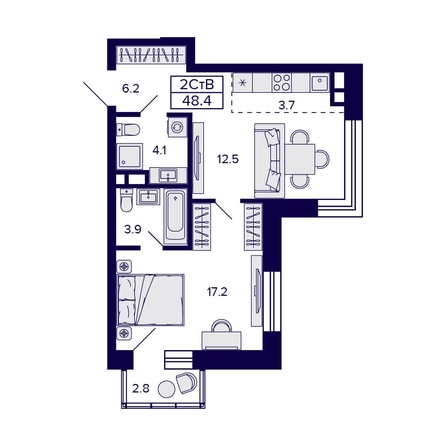 
  Продается 2-комн. квартира, 48.4 м², ЖК Citatum (Цитатум)
. Фото 1.