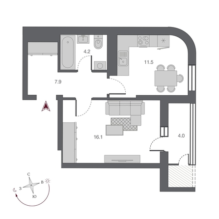 
  Продается 1-комн. квартира, 39.7 м², ЖК Беринг, дом 2
. Фото 1.