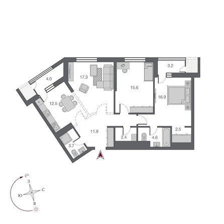 
  Продается 3-комн. квартира, 87.4 м², ЖК Беринг, дом 2
. Фото 1.