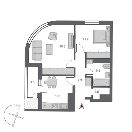 
  Продается 2-комн. квартира 59.7 м², в ЖК Беринг, дом 2. Фото 1.