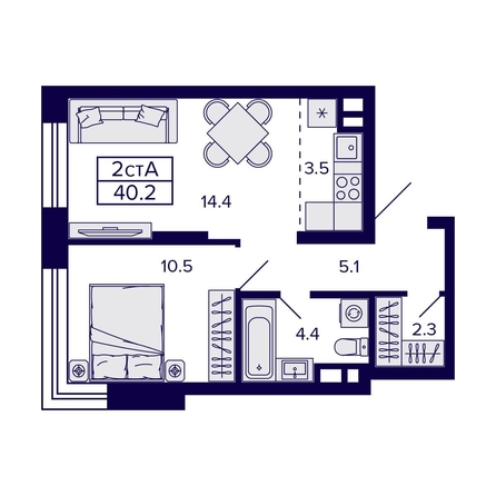 
  Продается 2-комн. квартира, 40.2 м², ЖК Citatum (Цитатум)
. Фото 1.
