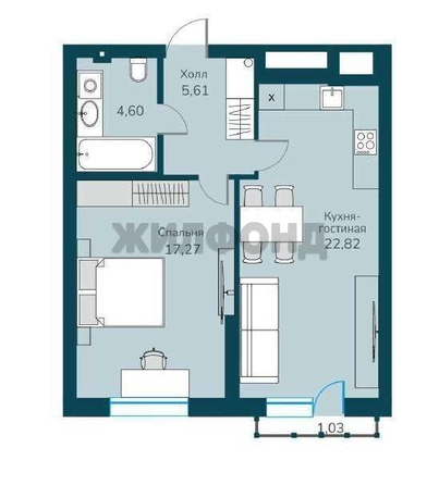 
  Продается студия, 50.3 м², ЖК Марсель-2, дом 2 секция 1,2
. Фото 2.