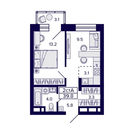 
  Продается 2-комн. квартира, 39.8 м², ЖК Citatum (Цитатум)
. Фото 1.