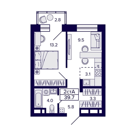 
  Продается 2-комн. квартира, 39.7 м², ЖК Citatum (Цитатум)
. Фото 1.