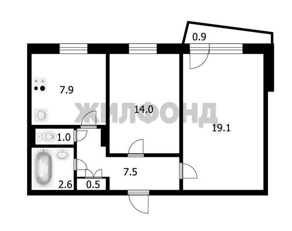 
   Продам 2-комнатную, 52.6 м², Военный городок ул, 124

. Фото 14.