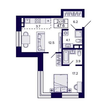 
  Продается 2-комн. квартира, 47.6 м², ЖК Citatum (Цитатум)
. Фото 2.