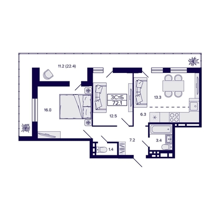 
  Продается 3-комн. квартира, 72.1 м², ЖК Gorizont (Горизонт)
. Фото 1.
