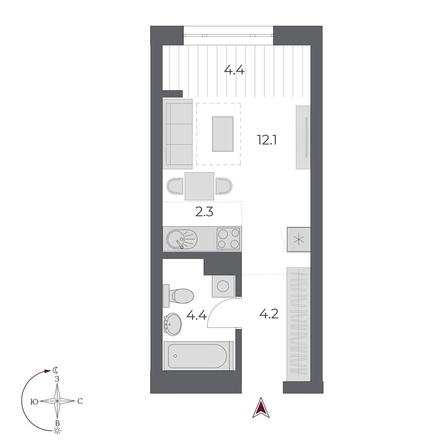 
  Продается студия, 27.4 м², ЖК ОСКАР, дом 2
. Фото 1.
